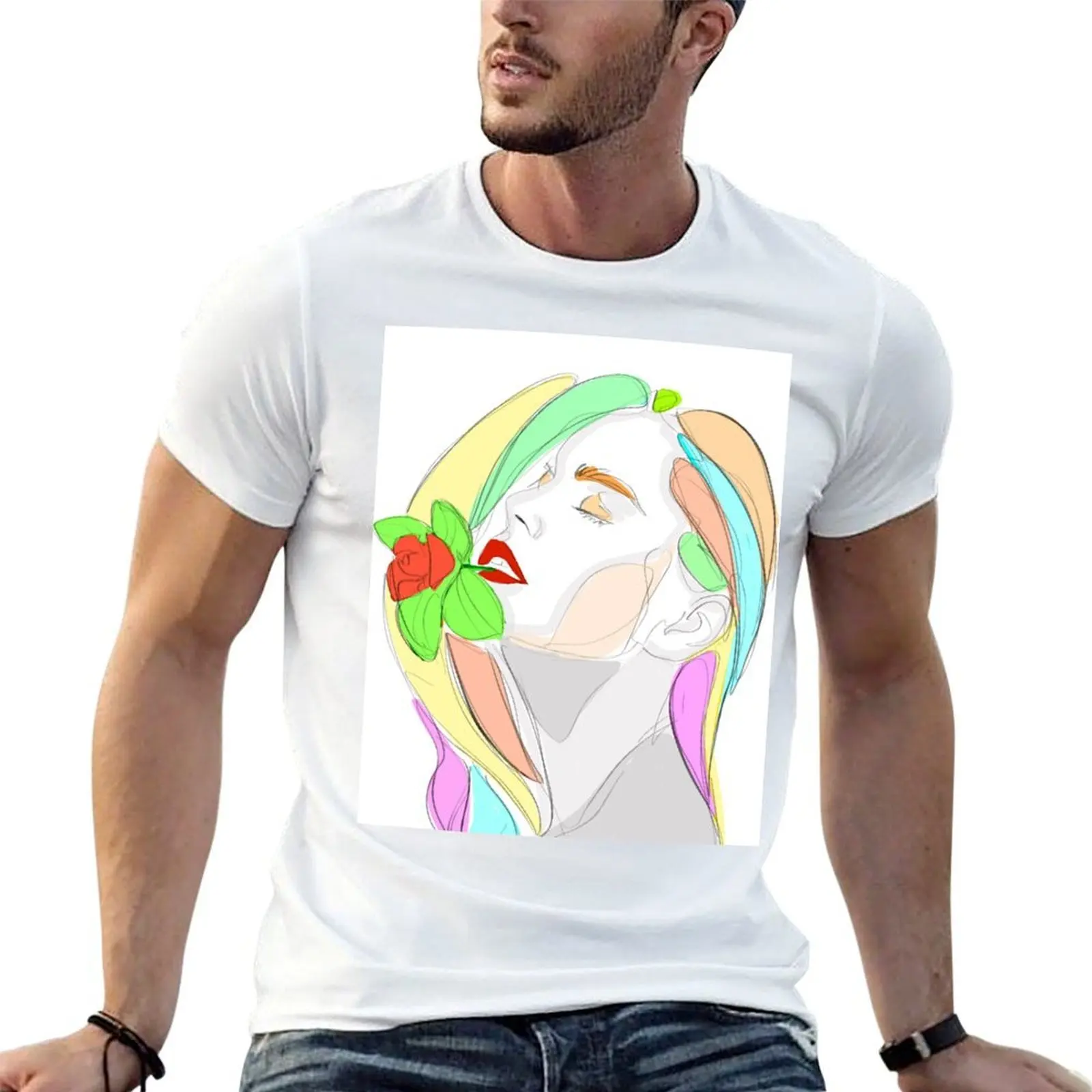 

Woman with rose-line art T-Shirt printed t shirts for man man t shirts graphic t shirts for man pack white T-shirt