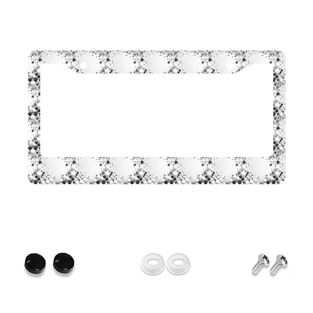 

1pc Black and White Polka Dot Pattern 2 Hole License Plate Frame, Aluminum Material, 6x12 Inches, with Screw Kit, Retro Novelty