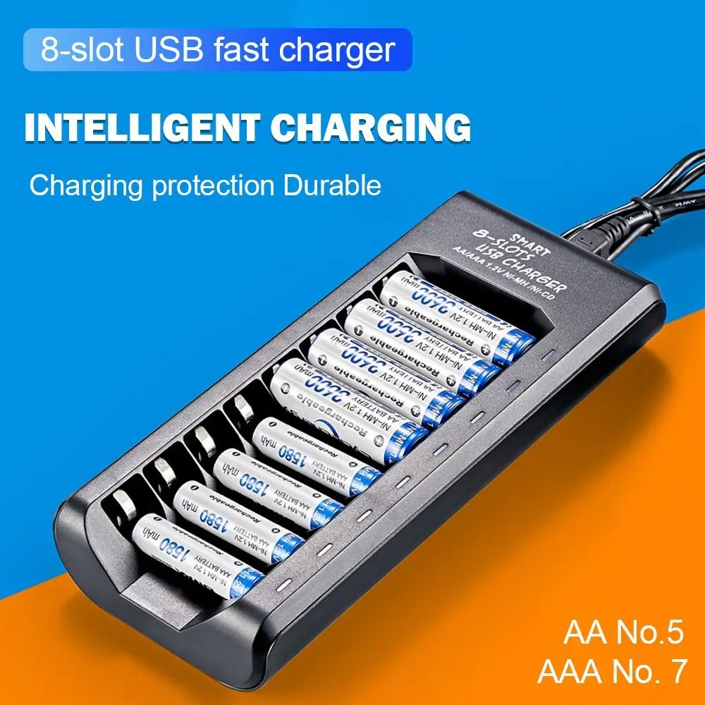 Unniversal LED Indicator 4/8 Slots 5V 2A AA/AAA Battery Fast Charging Battery Charger USB Charger