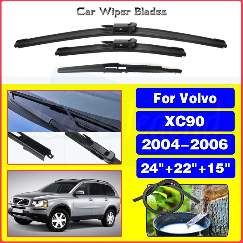 

Wiper Front & Rear Wiper Blades Set For Volvo XC90 2004 2005 2006 Windshield Windscreen Window Rain Brushes 24"+22"+15"