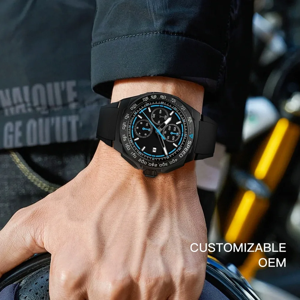 42 مللي متر VK67 ساعة يد تعمل بالحركة حافظة خضراء مضيئة مقاومة للماء من الفولاذ المقاوم للصدأ المطاط حزام ساعة رجالية رياضية عصرية