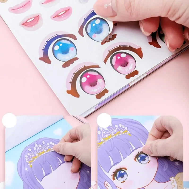 1 Set Princess Dress Up Sticker Book Toy Girl Cute Dress Up Children Puzzle Beautiful Makeup Book Stickers Korean Stationery