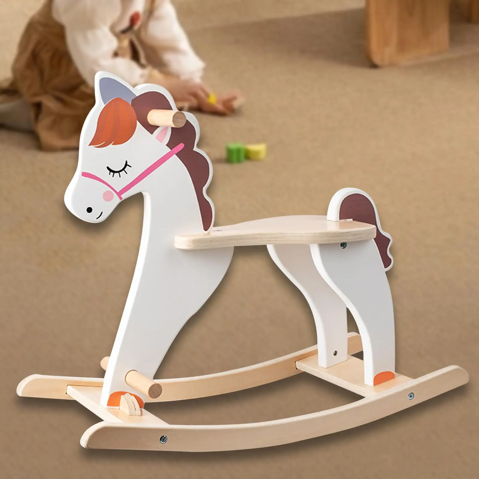 

Wooden Rocking Horse Nursery Birthday Gift Indoor Outdoor Wooden Rocker Kids Ride Animal for Baby Boys Girls Children Child Home