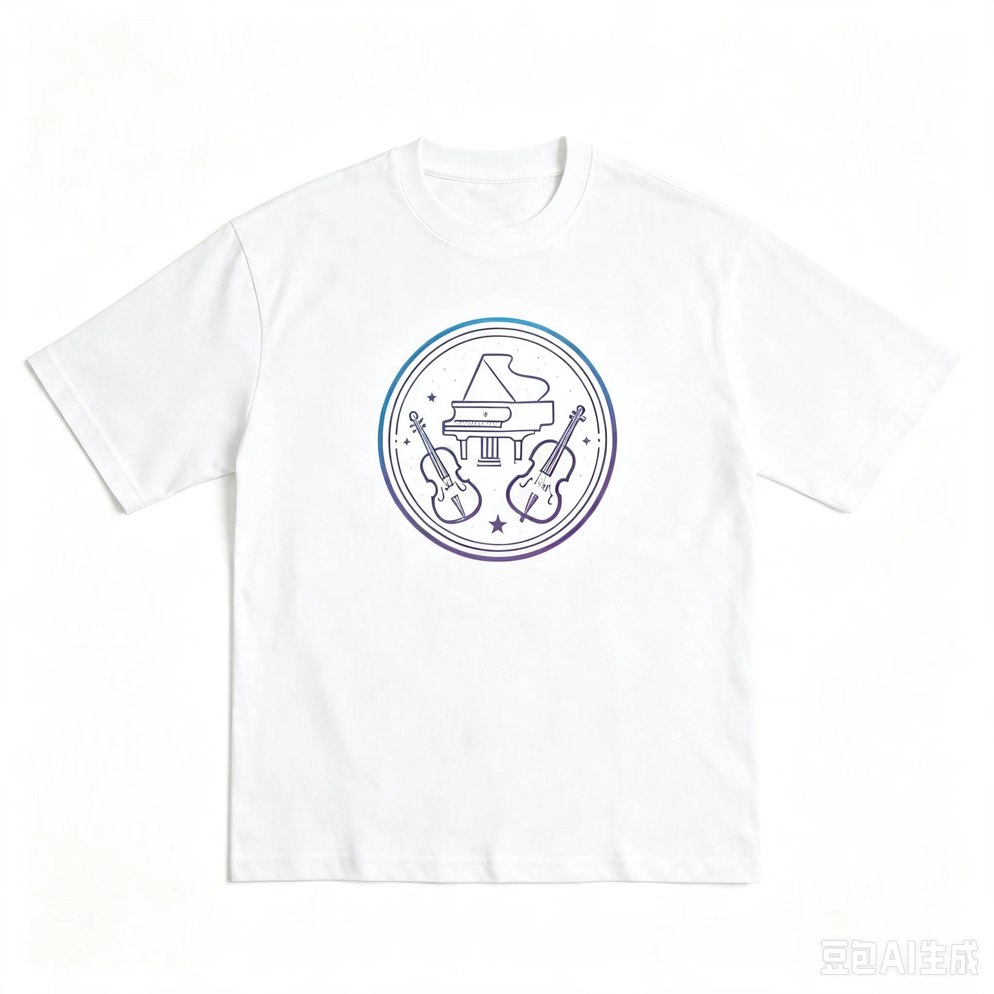 Men's Music Instrument Graphic T‑Shirt Piano Violin Print Casual Short Sleeve Tees