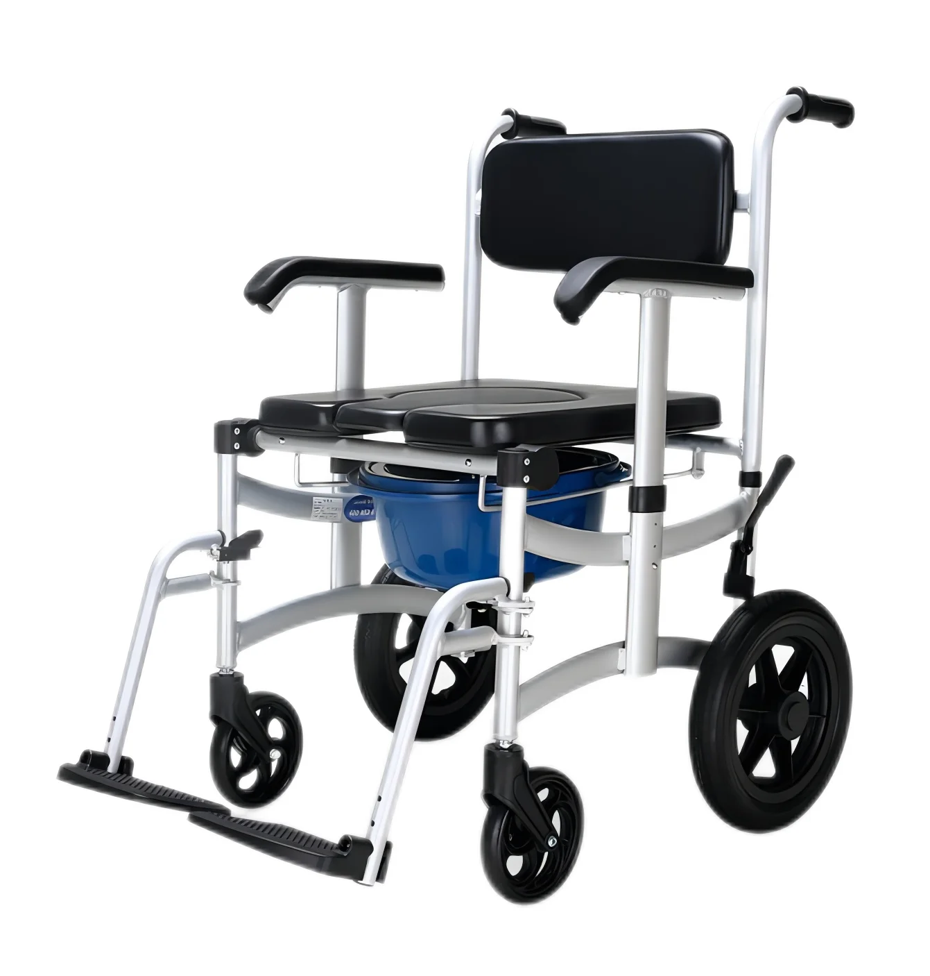 Lightweight Aluminum Adjustable Backrest PU Seat Portable Commode for Elderly
