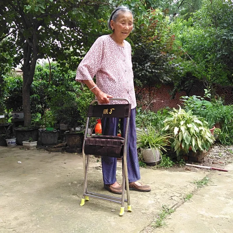 1 Oversized Stainless Steel Folding Chair  Comfortable Elderly Cane Seat Stable Armrest  Backrest Chair Portable Walking Stick