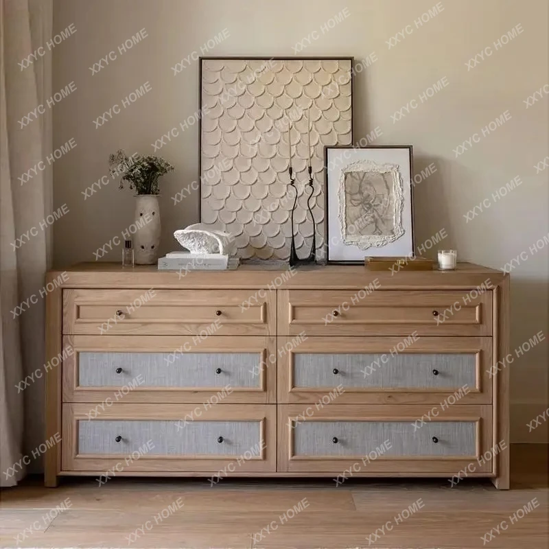 

Lretro solid wood chest dresser antique storage six chest cabinet