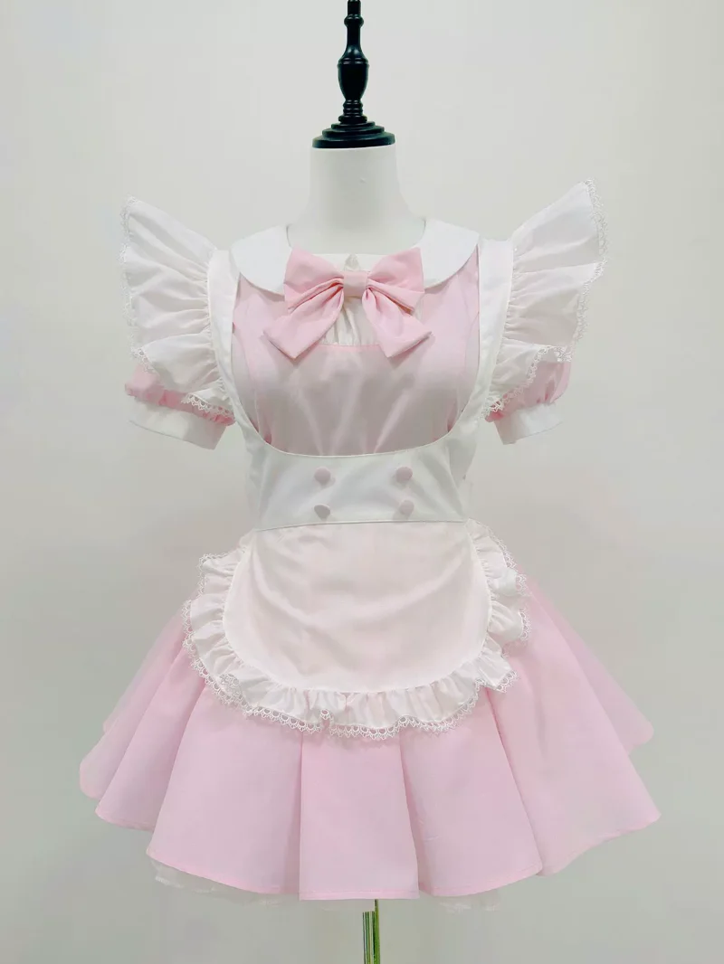 Anime Girls Cute Cosplay Pink Blue Purple Green Maid Outfit Lolita Dress Waitress Costumes Comic Con Dress Up Short Sleeve - view 4