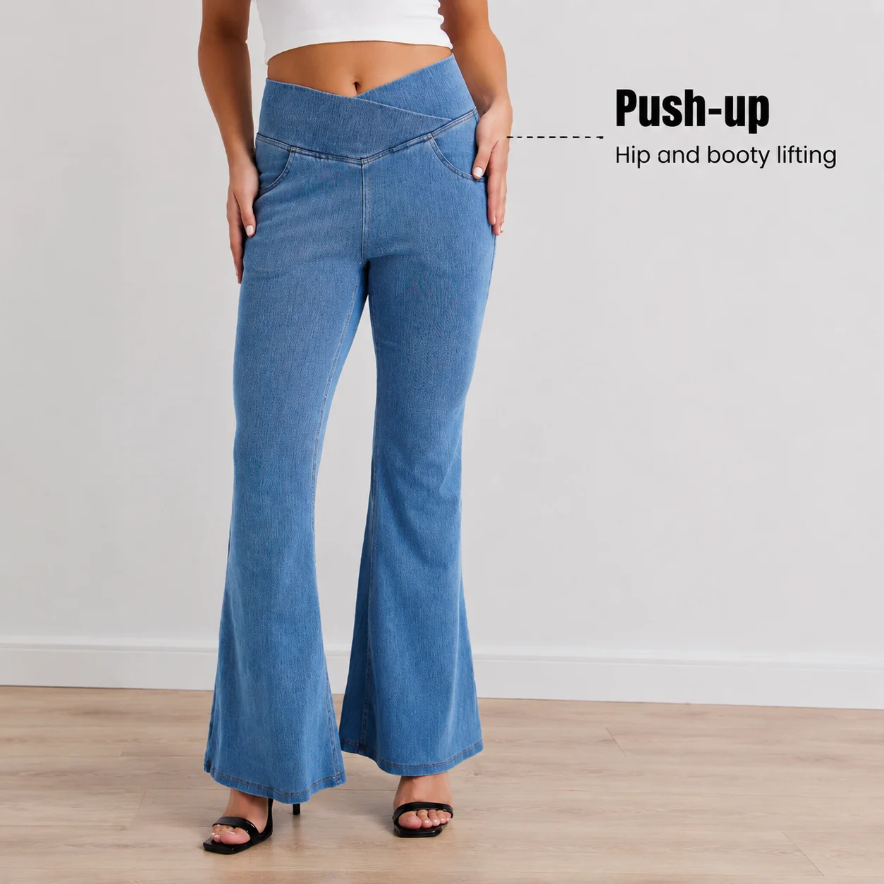 High Waist Wide Leg Jeans Women Soft Denim Flared Pants Elastic Waist Yoga Trousers Vintage Streetwear Casual Long Pants