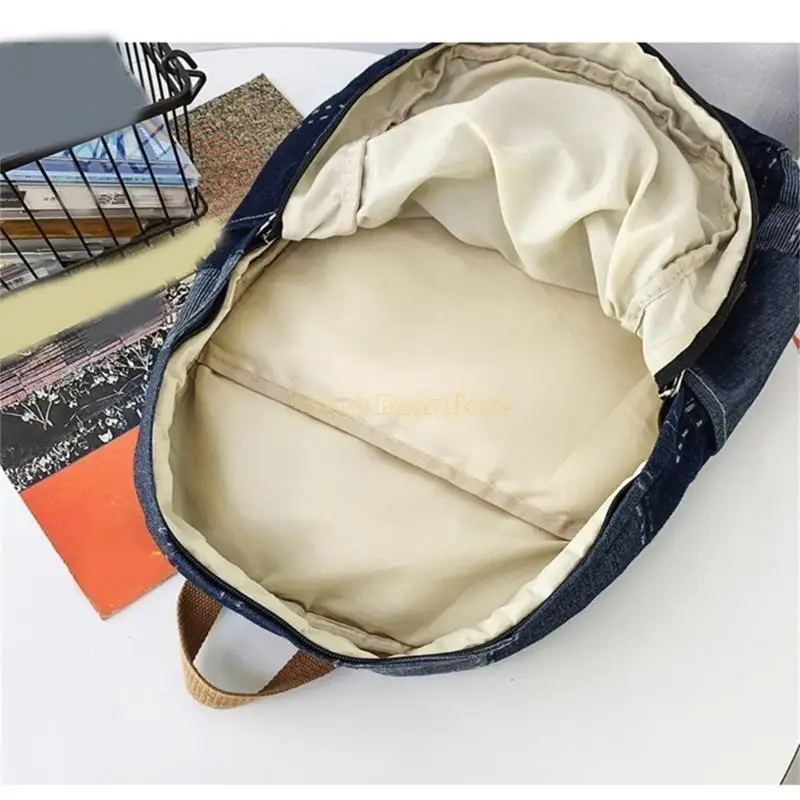 X90D Backpack Student Backpack Backpack Estética Rucksack capacidade Casual Macks Denims Patched Backpack