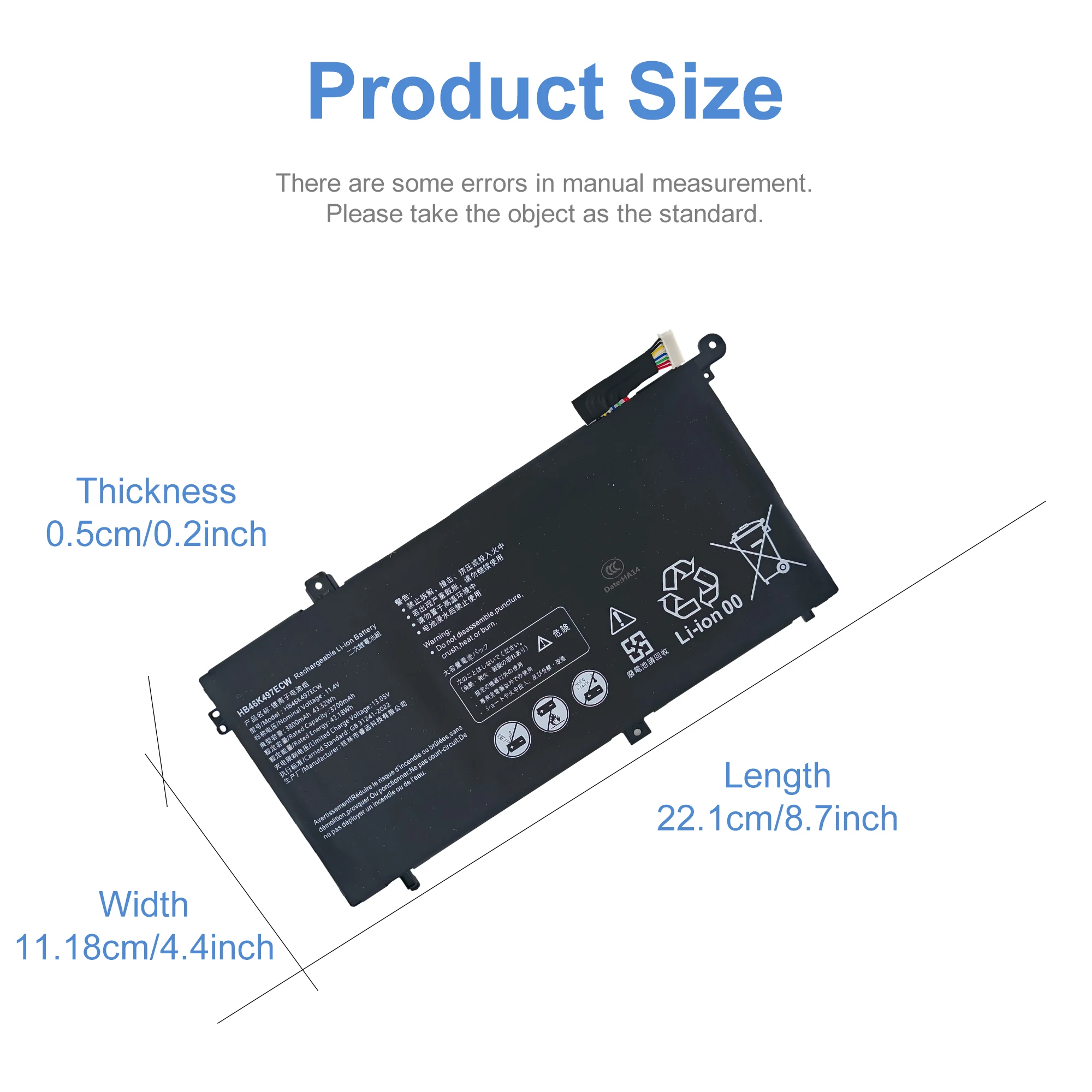 Batteria del computer portatile HB46K497ECW per Huawei Matebook D 2018 PL-W19 PL-W09 PL-W29 MRC-W50 MRC-W60 MRC-W70