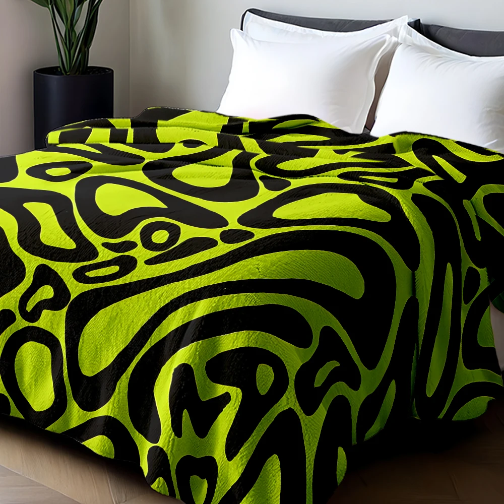 Neon Green Black Abstract Warm Flannel Fleece Blanket Thick Soft Cozy Throw Blanket for Winter Bed Couch Plush Bedspread - view 4