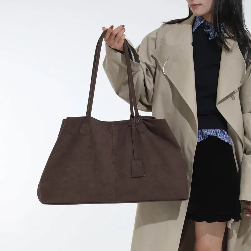 Women Suede Tote Bag Solid Color Shoulder Bag Large Capacity Handbags Trendy Satchel Bags Work Travel Shopping Commuter Tote Sac