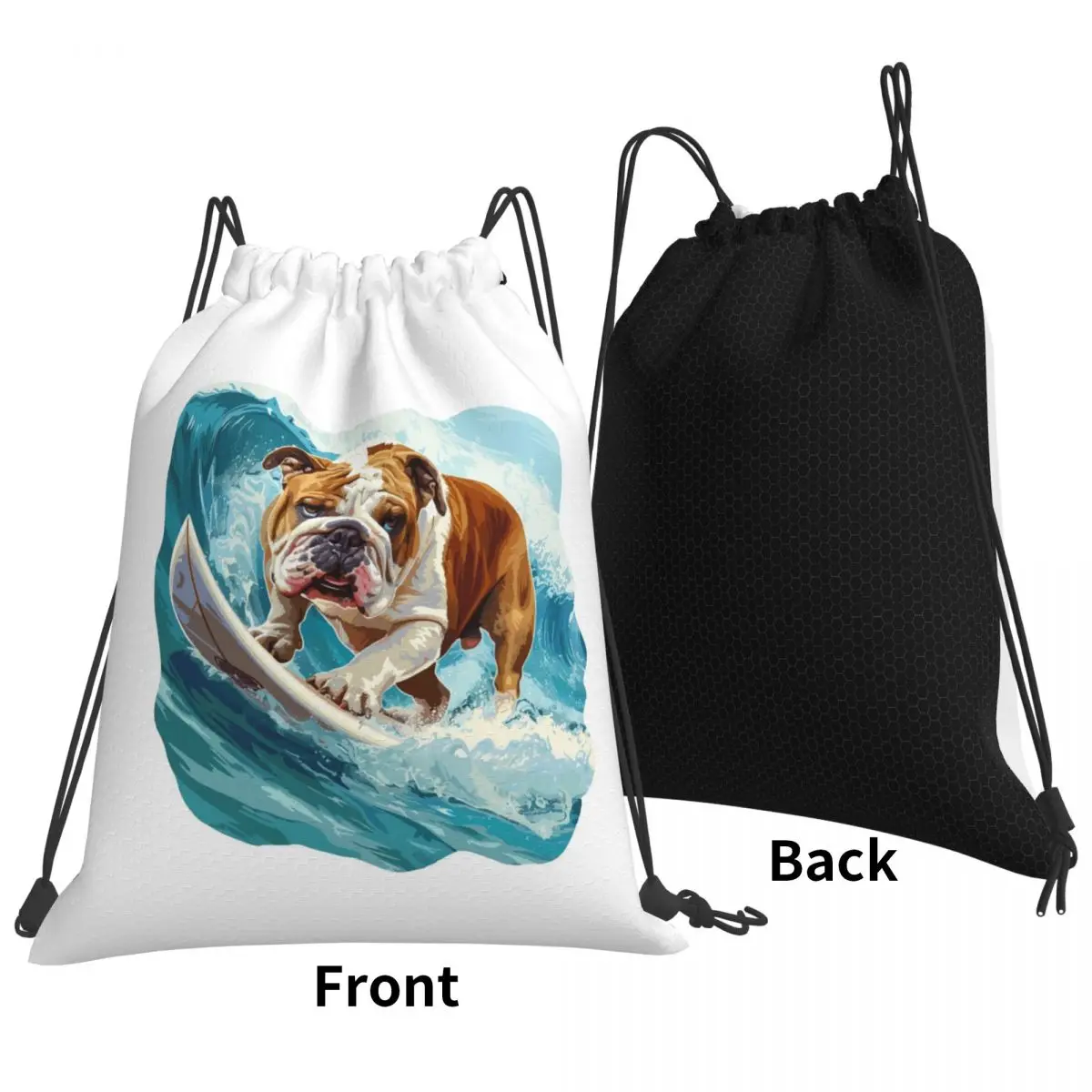 Surfing Bulldog Backpacks Fashion Drawstring Bags Shoes Bag Book Bags for Man Woman Students