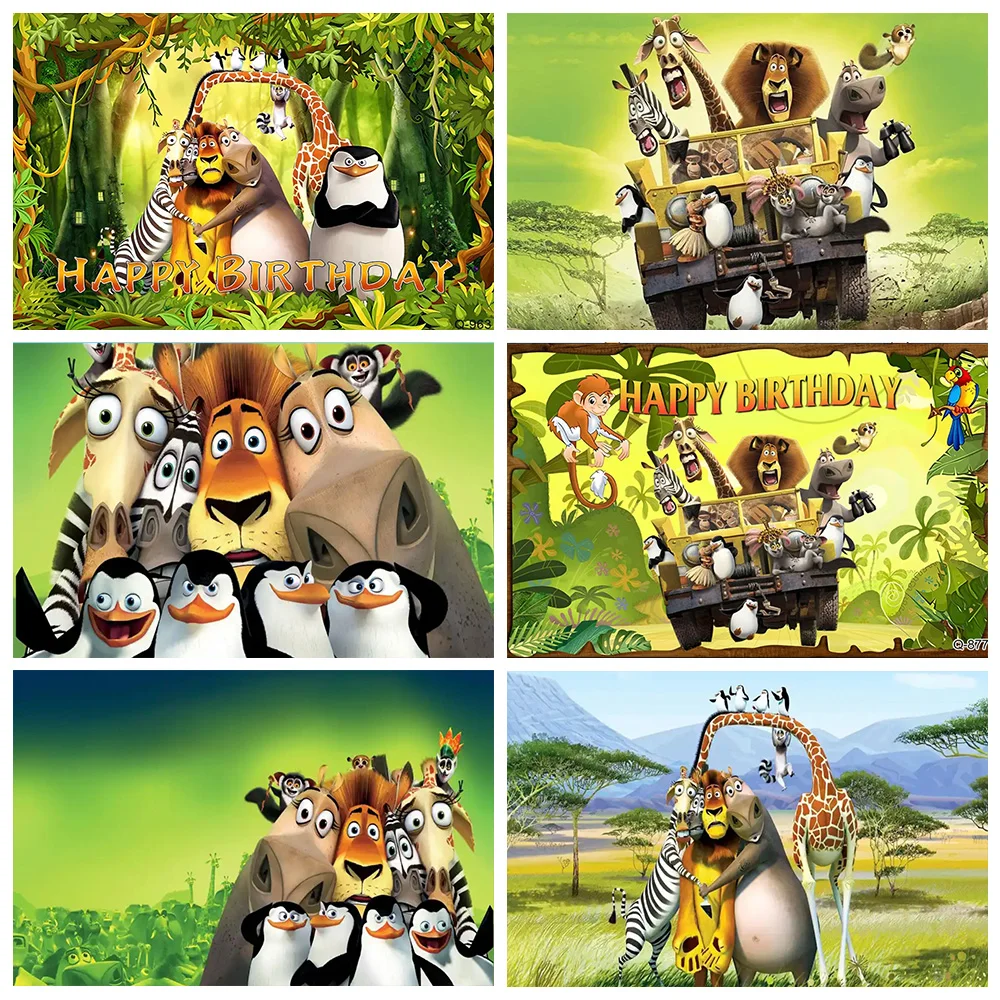 

MADAGASCAR Background Birthday Party Baby Shower Decoration Supplies Gifts Jungle Safari Banner Children Photography Backdrops