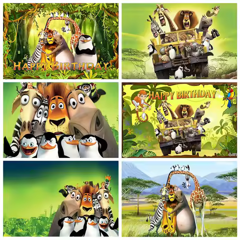 MADAGASCAR Background Birthday Party Baby Shower Decoration Supplies Gifts Jungle Safari Banner Children Photography Backdrops