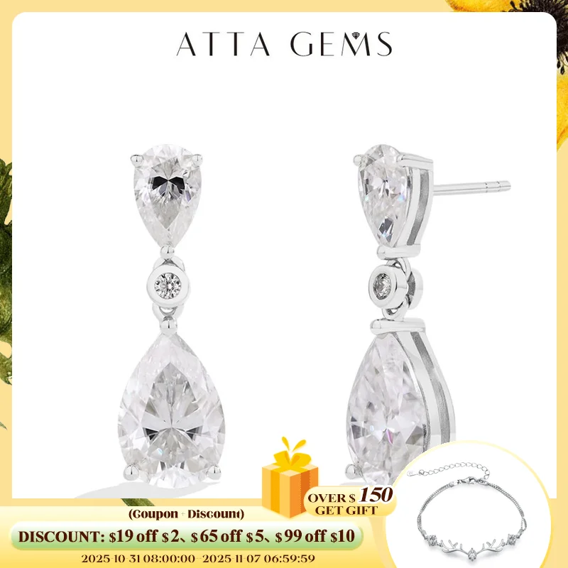 

ATTAGEMS Pear Cut 5.03CT Moissanite Drop Earrings For Women Top Quality 925 Sterling Silver Engagement Wedding Fine Jewelry Gift