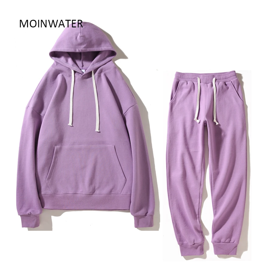 MOINWATER New 2022 Women White Sporty Sets Female Casual Grey Hoodies Pants Lady Pink Solid Tops Suits for Autumn Spring MH2201