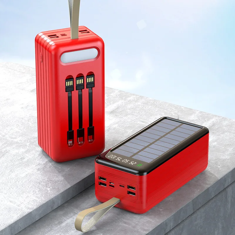 80000mAh Solar Power Bank Built in Cable Portable Charger Powerbank for iPhone Samsung Huawei Xiaomi External Spare Battery Pack