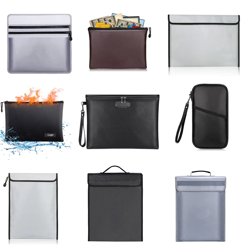 2025customized.A4 Silicone Coated Wallet Storage Waterproof Zipper Bag Fireproof Pouch