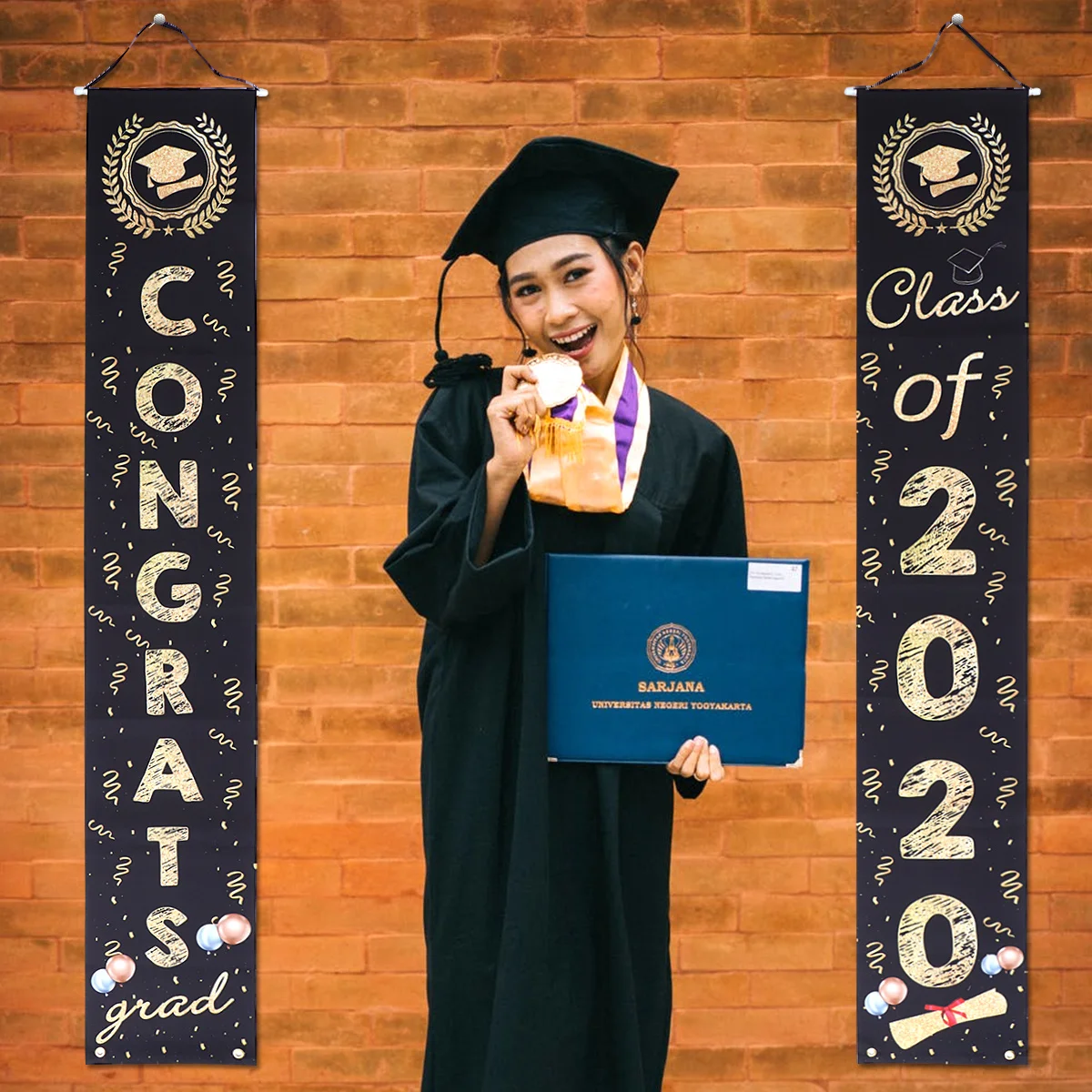 1 زوج موسم التخرج راية 2020 حفلة التخرج الديكور نافذة الباب معلقة راية لوازم الحفلات للمنزل مأدبة #2