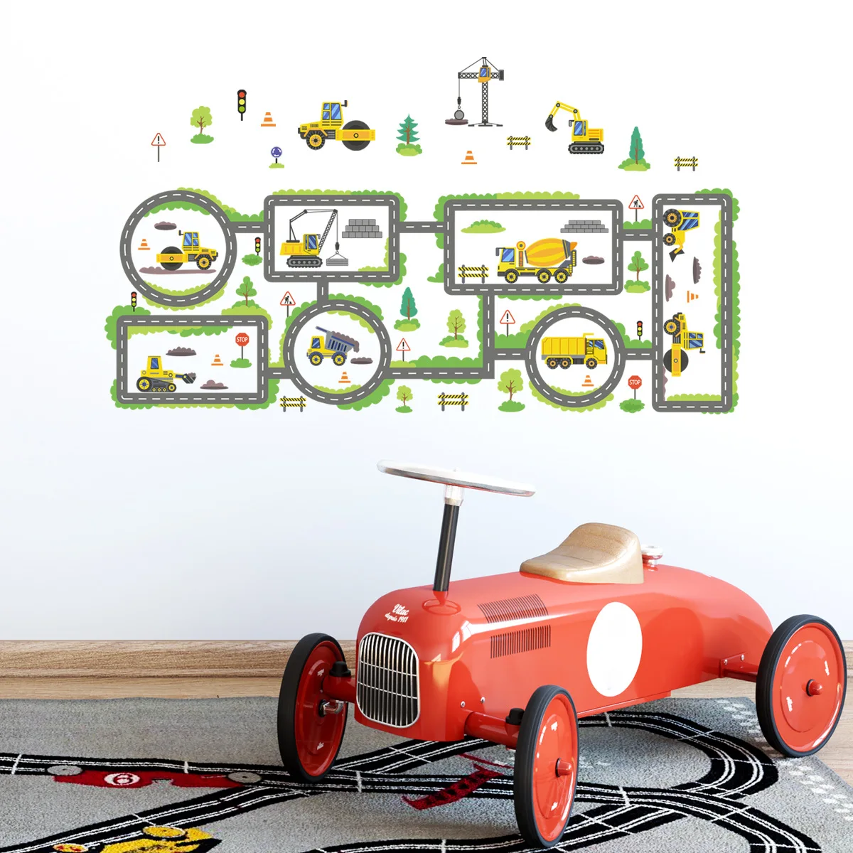 

30*90cm Cartoon Excavator Crane Mixer Children's Room Living Room Background Wall Decorative Wall Stickers Wallpaper Ms441