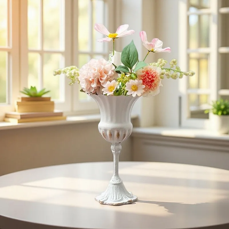 French pastoral retro tall flower pot wedding table center wrought iron vase banquet salon flower arrangement ornament