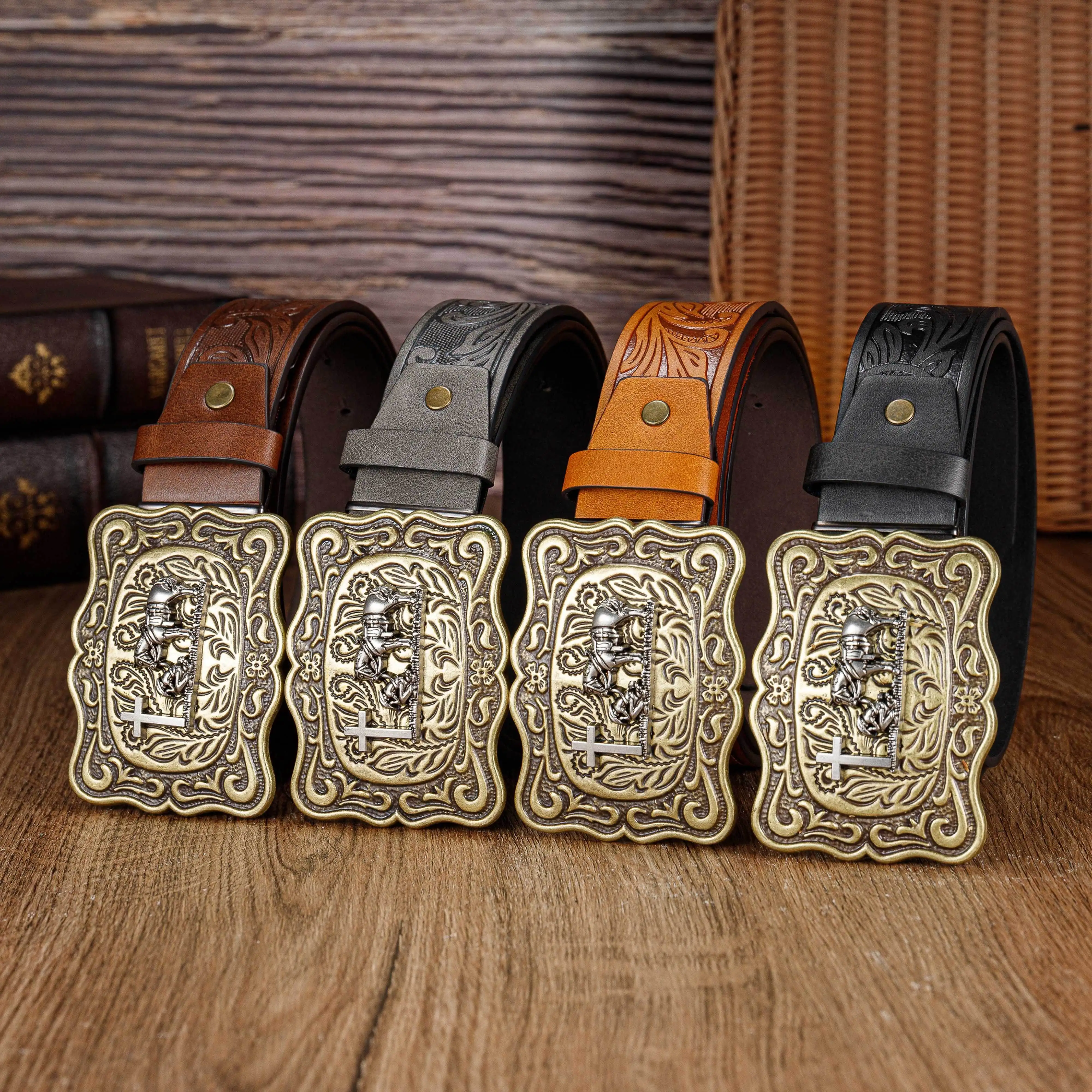 Da Ban Ma3.7cm wide men's and women's Western retro style cowhide denim style cowhide leather belt with smooth buckle