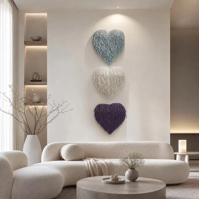 Colorful Pearl Fringed Heart Wall Decoration Home Decor Art Hanging Ornament for Living Room Bedroom Wedding Party Gift