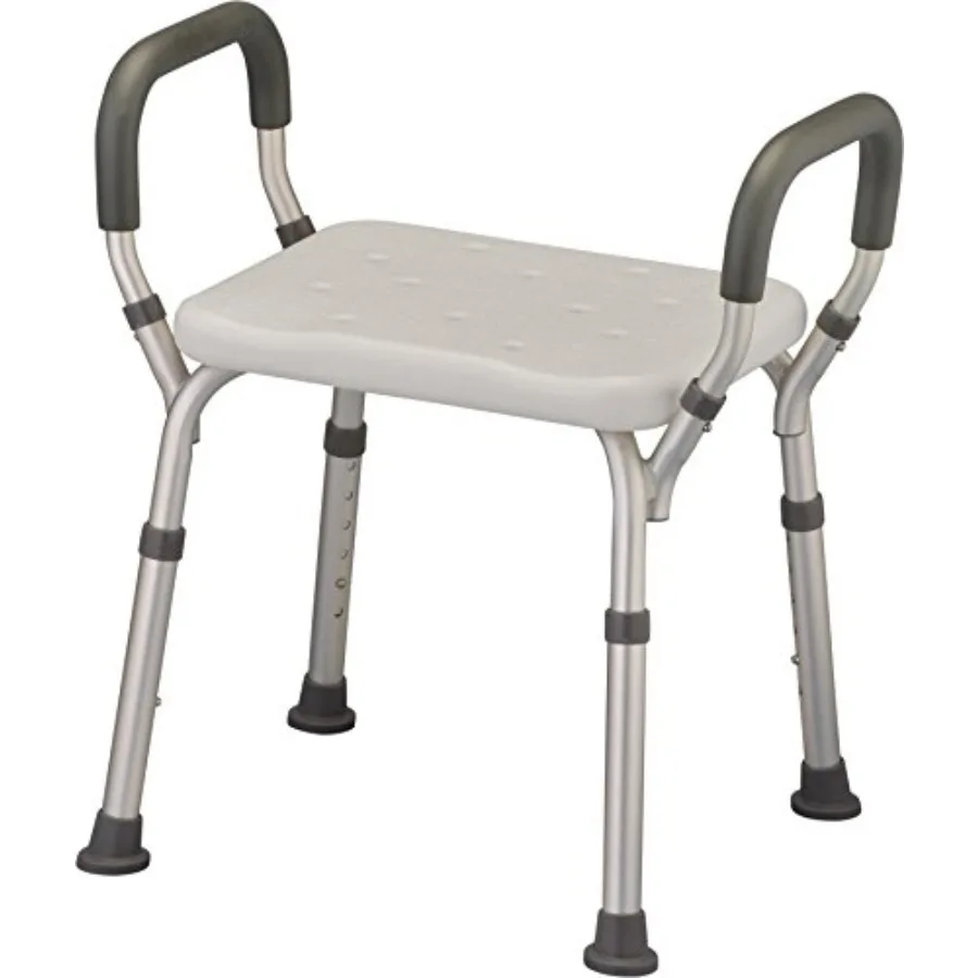 

VA Bath Shower Seat with Padded Removable Arms for Seniors Handicap Medical Use Adjustable Height Aluminum Frame Non-Skid Safet