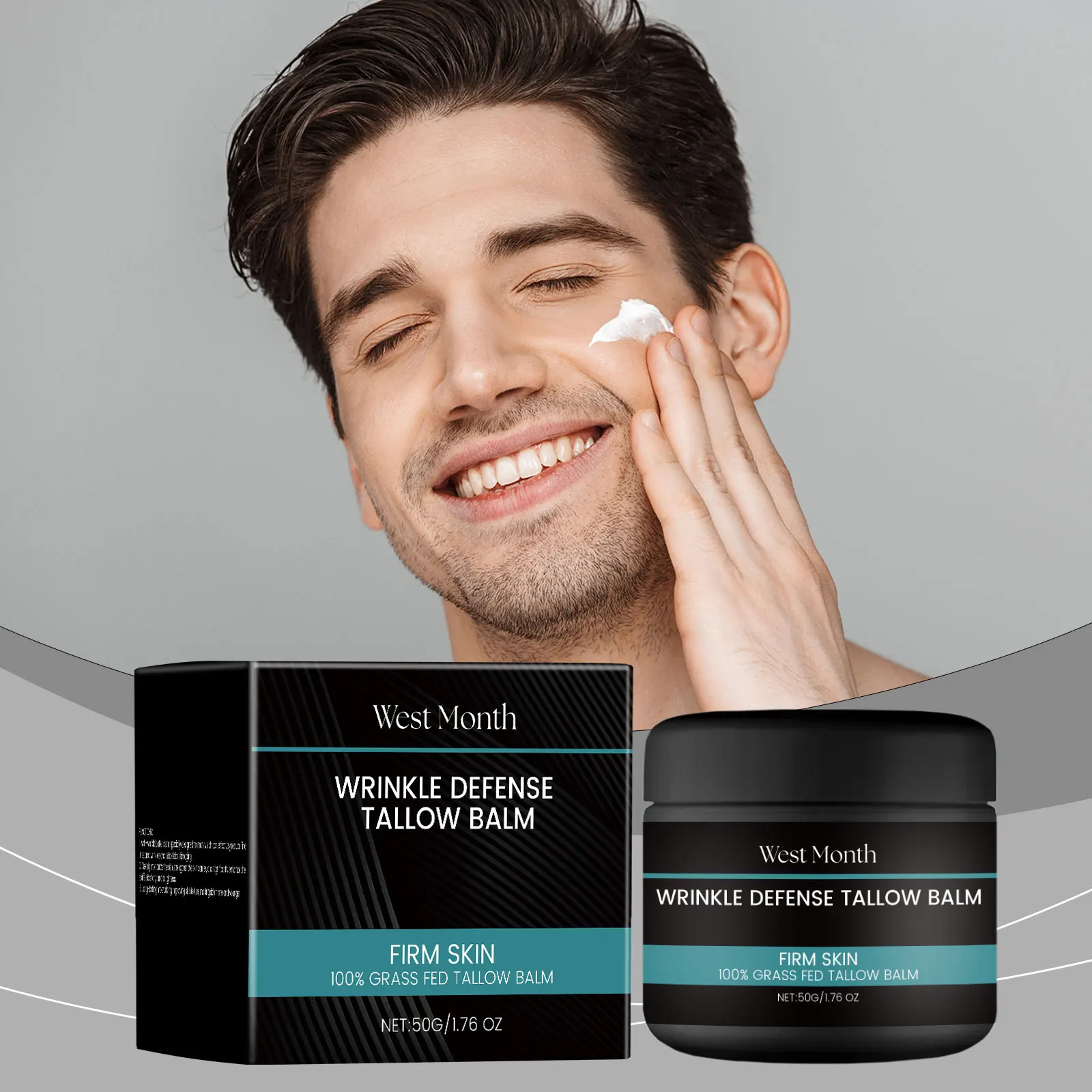 West&Month Balsamo viso Tallow da uomo, carbomer, trietanolamina, Tallow, viso, idratante e idratante, contenuto netto 50,00 g