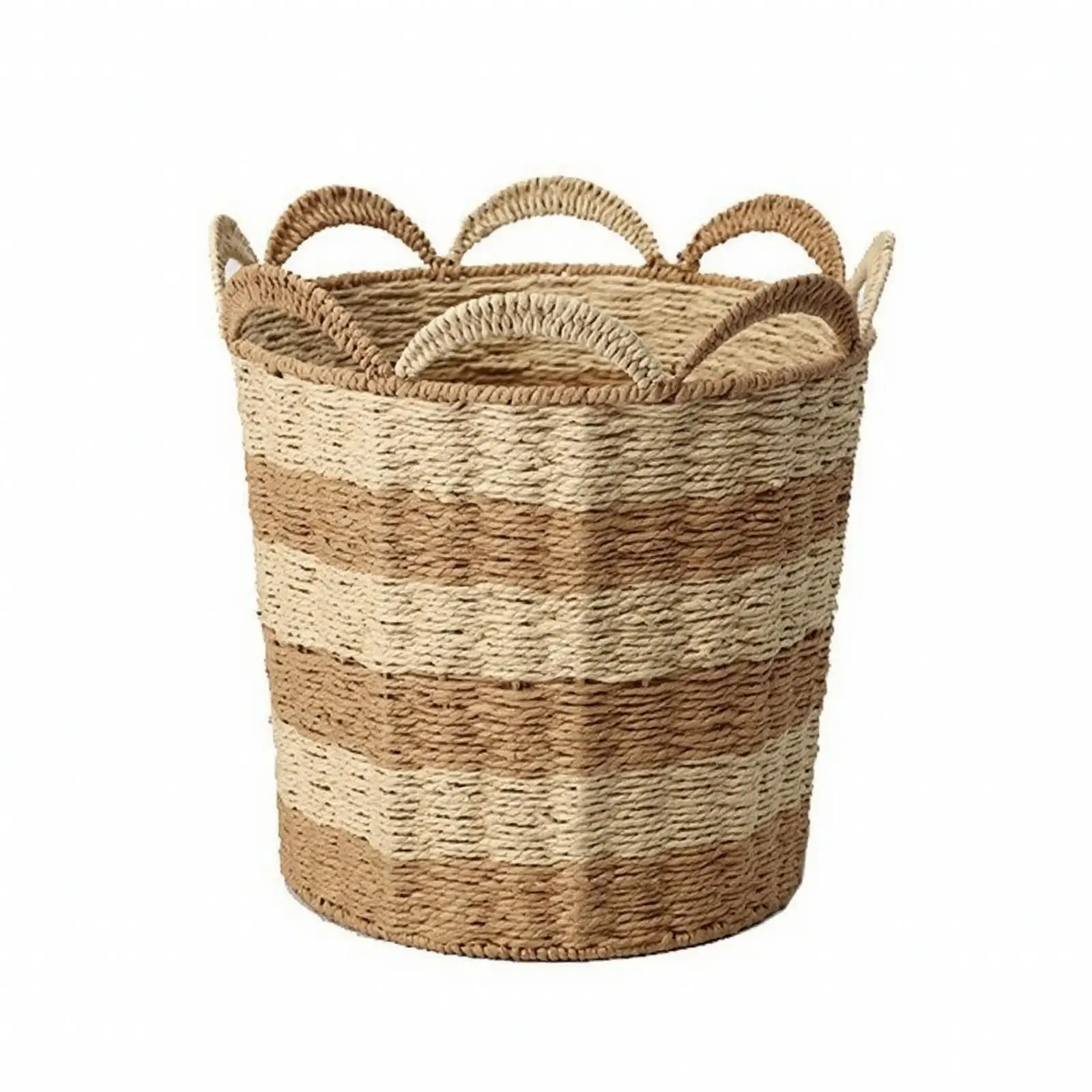 Round Woven Storage Basket for Laundry Organizer Toys Clothes Paper Rope Braided Basket with Handles Lightweight Portable for