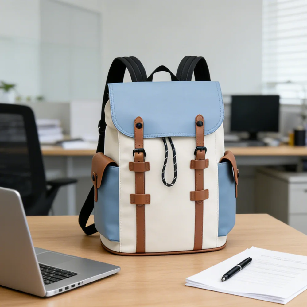Neuer modischer Herrenrucksack, großer Reiserucksack für Männer, Patchwork-Leder-Klapprucksack, Laptop-Tasche, Herren-Tagesrucksack, Schultasche – Detail 2