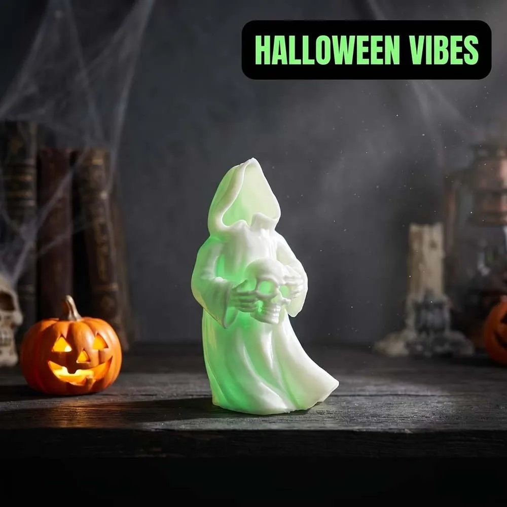 3D Printed Luminous Ghost Statue Miniature Size Lightweight Durable Glow Grim Reaper Eco Friendly PLA Fine Details