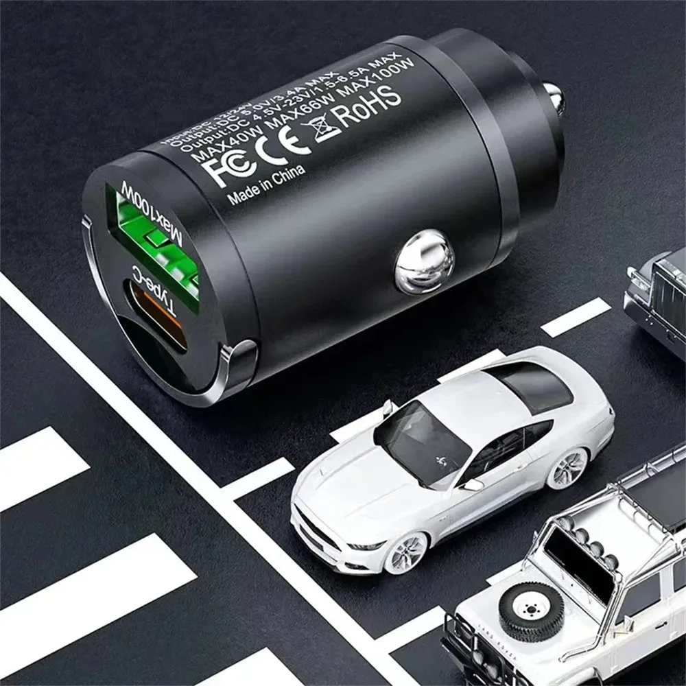 100W Car Charger USB Fast Charging For IPhone QC3.0 Mini PD USB Type C Charger Car Phone Charger For Samsung Huawei XiaoMi