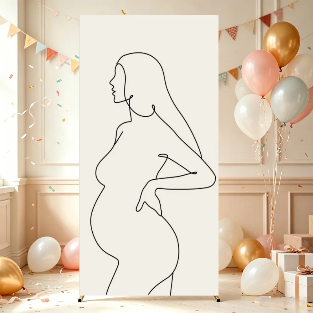 Boho Beige Square Arched Background Cover Baby Shower Gender Reveal Pregnant Woman Party Decoration Photography Background