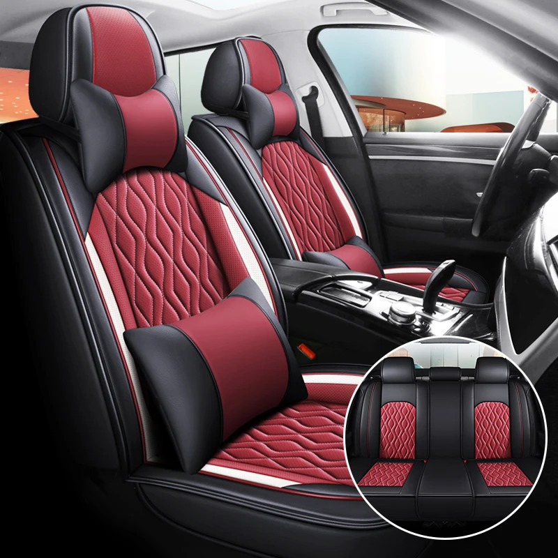 (Luxury Edition) the Car Has Five Seats, Equipped with 2 Comfortable Headrests and 2 Soft Lumbar Supports, Luxury Nappa Leather Full-Cover Car Seat Covers Are Universal, Breathable and Not Stuffy, Comfortable in All Seasons, Easy to Clean and Maintain, Exquisite Workmanship, Simple and Convenient Installation, Available in 5 Colors, Suitable for Various Models Such as Sedans, Suvs, Trucks, Etc