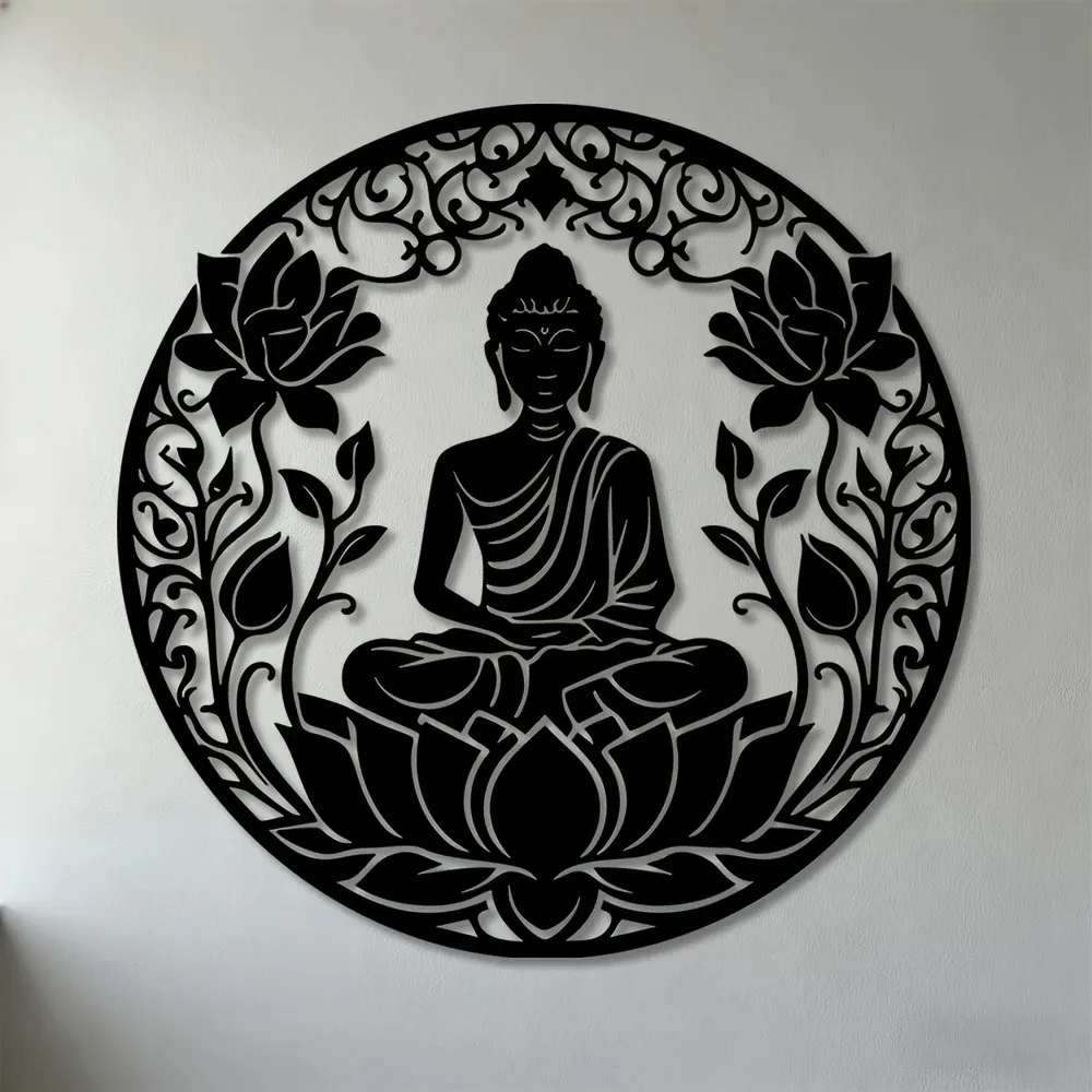 Brand 2D Flat Buddha Lotus Mandala Metal Wall Art Meditation Iron Decor Zen Minimalist Home
