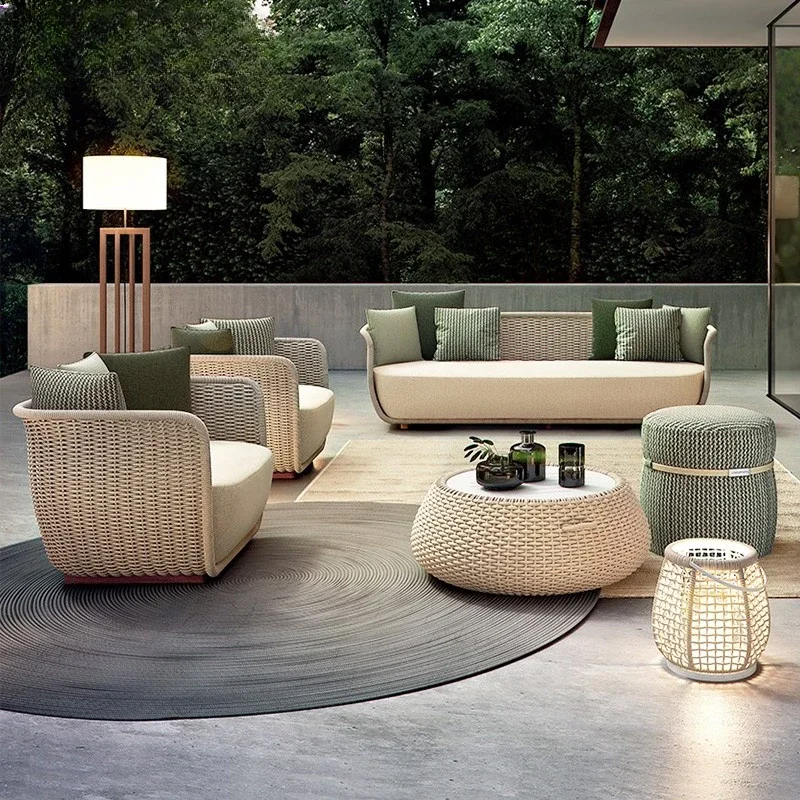 

Outdoor sofa, courtyard villa, homestay, modern leisure rattan chair, outdoor terrace, garden rattan woven teak