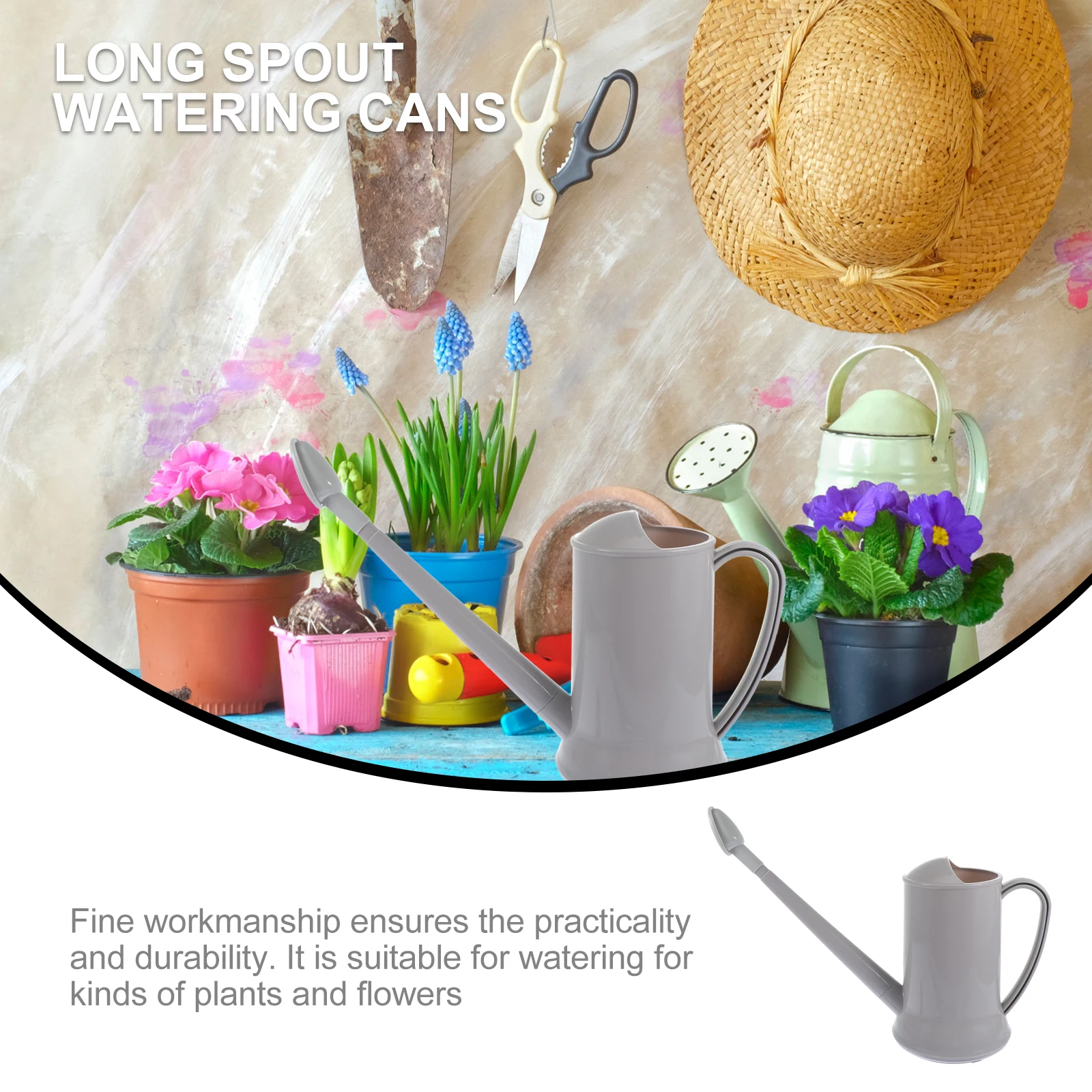 

1pc Thickened Sprinkler Plastic Watering Pot Long Spout Kettle for Plants Garden Use Grey Durable Lightweight