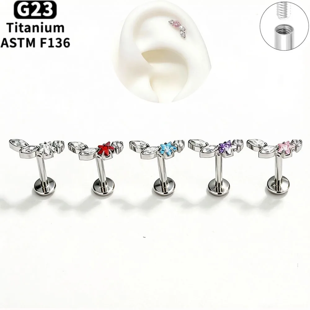 F136 Titanium Star Horse Eye Zirconia Lip Piercing Internal Thread Labret Tragus Helix Cartilage Nose Jewelry Earrings