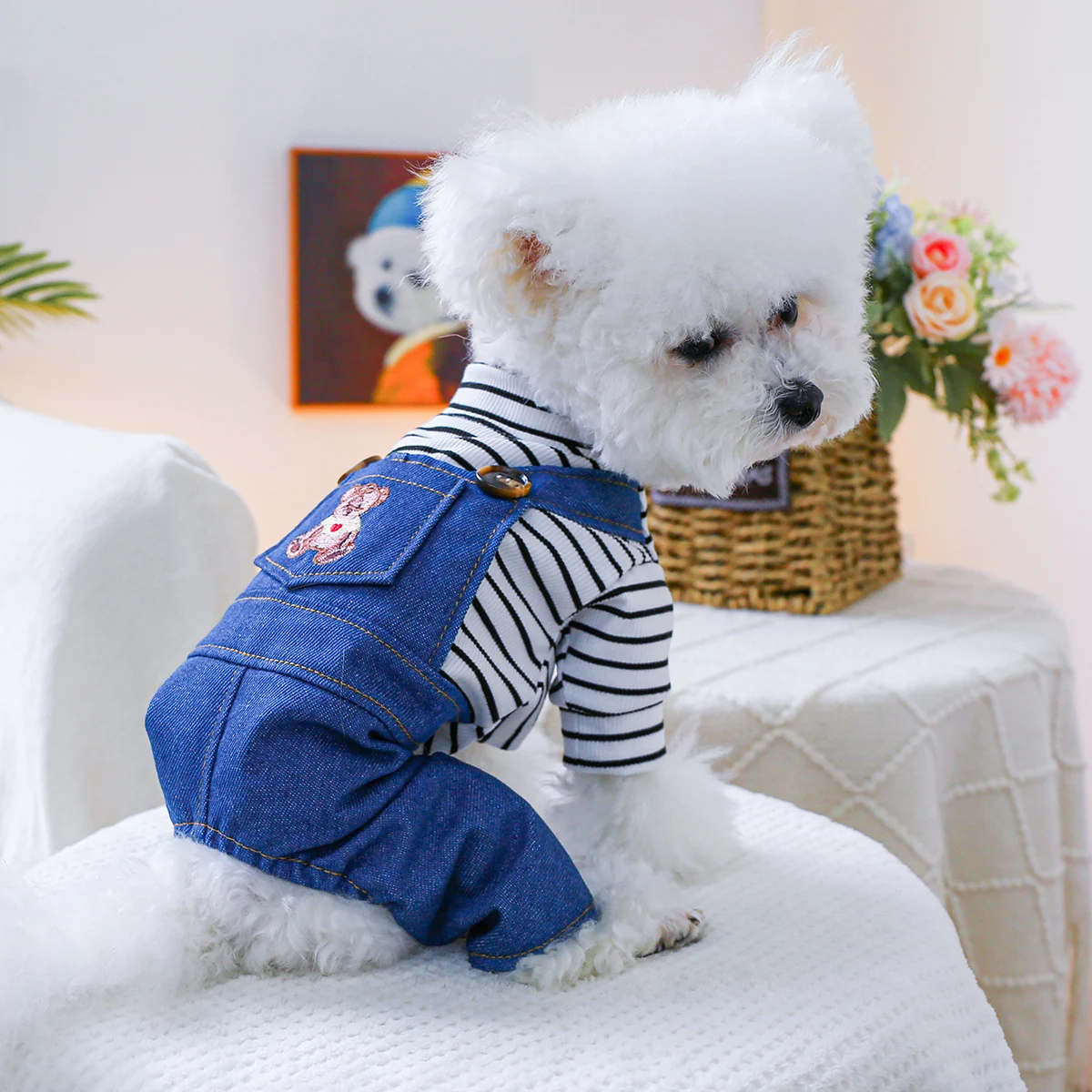 1PC Pet Clothing Spring and Autumn Handsome Little Bear O Bubble Four Leg Strap Pants Suitable for Small and Medium sized Dogs