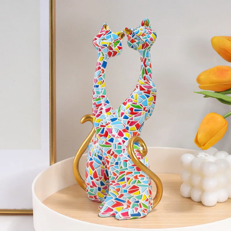 

Oil Painting Color Cat Sculpture - Resin Art Decoration Home Bedroom Living Room Decoration Accessories
