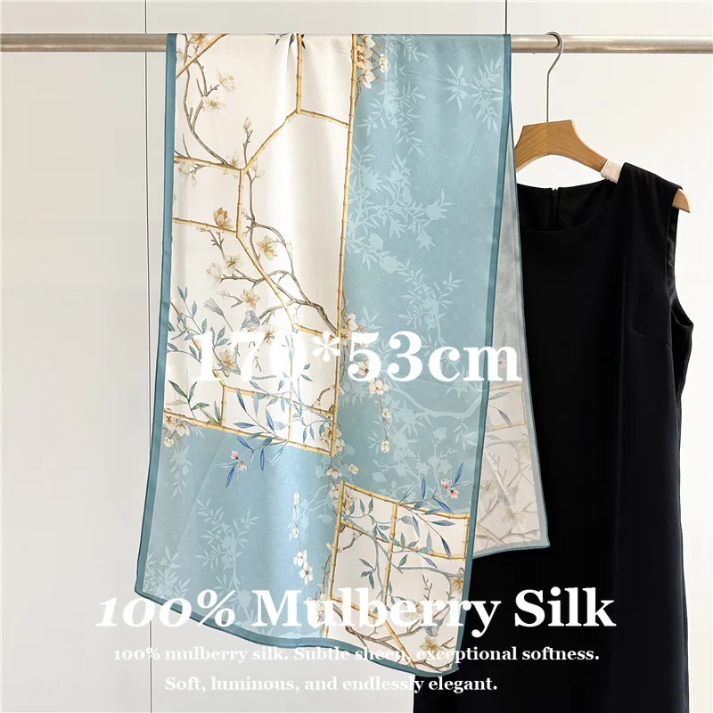 

100% Mulberry Silk Wrap Floral Design 170x53cm for Luxury Shawl Wrap Travel Beach Scarves Pashmina Poncho Echarpes Bufanda Stole