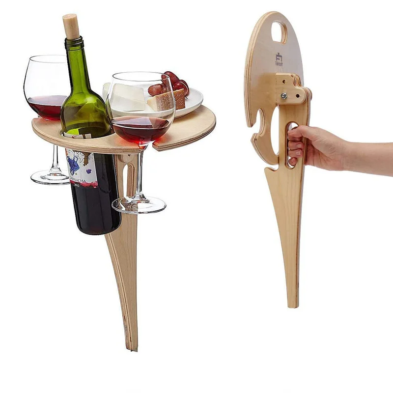 VIP - Outdoor portable picnic wine glass holder camping and dining detachable wooden frame mining folding table