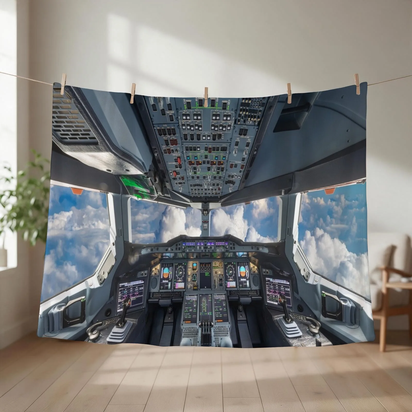 Airbus A380 Cockpit Throw Blanket couch cozy soft plush fuzzy picnic outdoor blanket