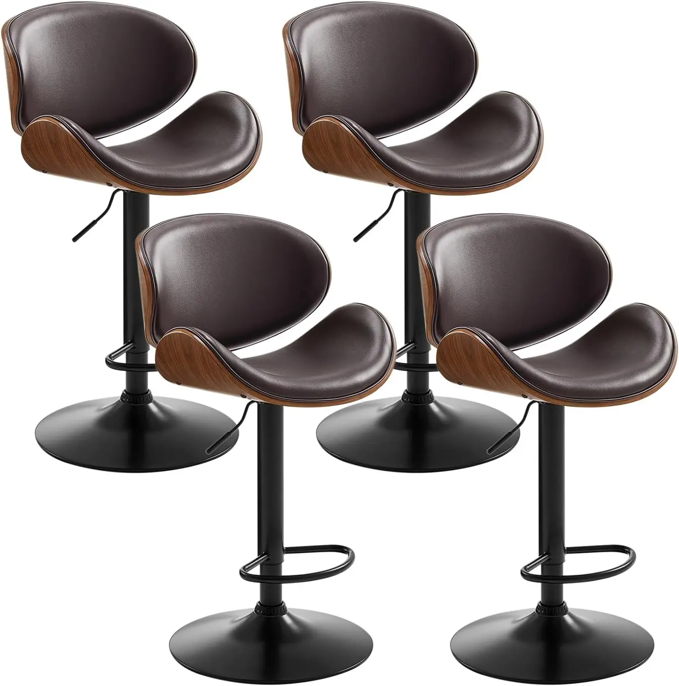 

Swivel Bar Stools Set of 4, Adjustable PU Leather BarStools with Back, Modern Counter Height