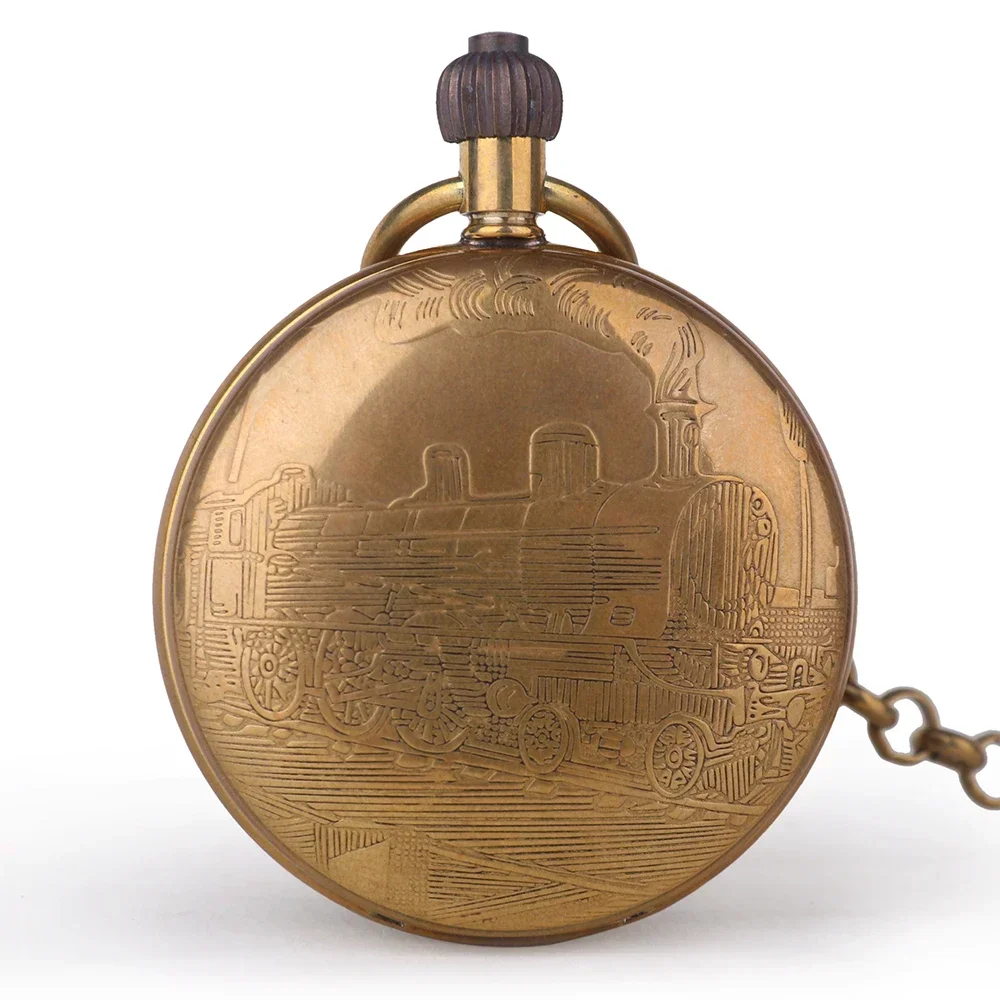 Vintage Copper Train London Design Hand Winding Mechanical Men's Pocket Watch w/Chain Nice Gift view 6