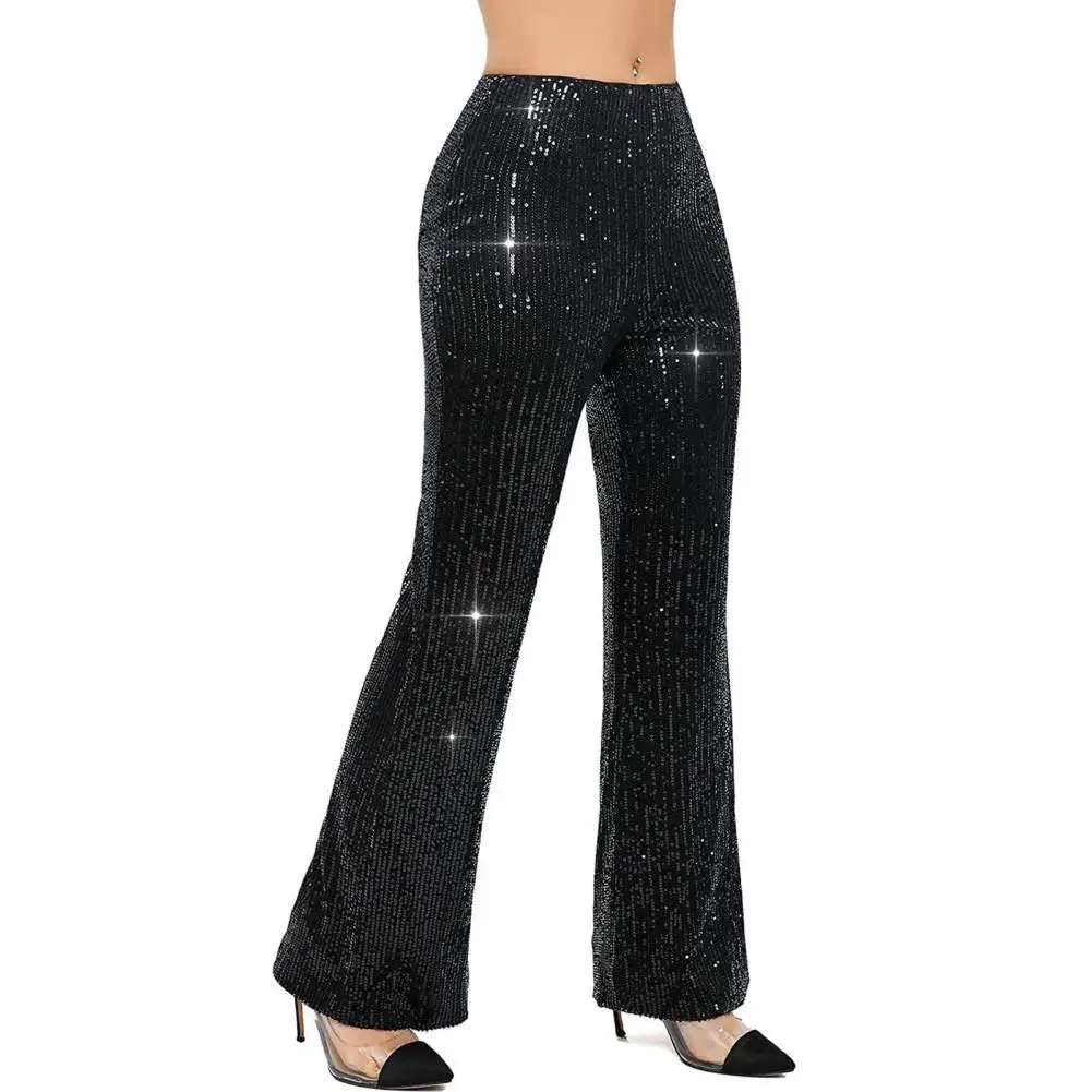 Glitter Pants Wide-leg Pants Women’s High Waist Sequin Pants Wide Leg Flared Trousers Glitter Bling Party Slacks for Night Out