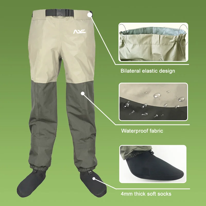 Trampolieri da pesca a mosca, calzini in neoprene Trampolieri da pesca, pantaloni da trampoliere, vestiti da caccia da pesca, scarpe da pesca sul petto, tute